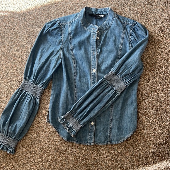 NWOT Veronica Beard Puff Sleeve Denim Top - 2 - Picture 6 of 10